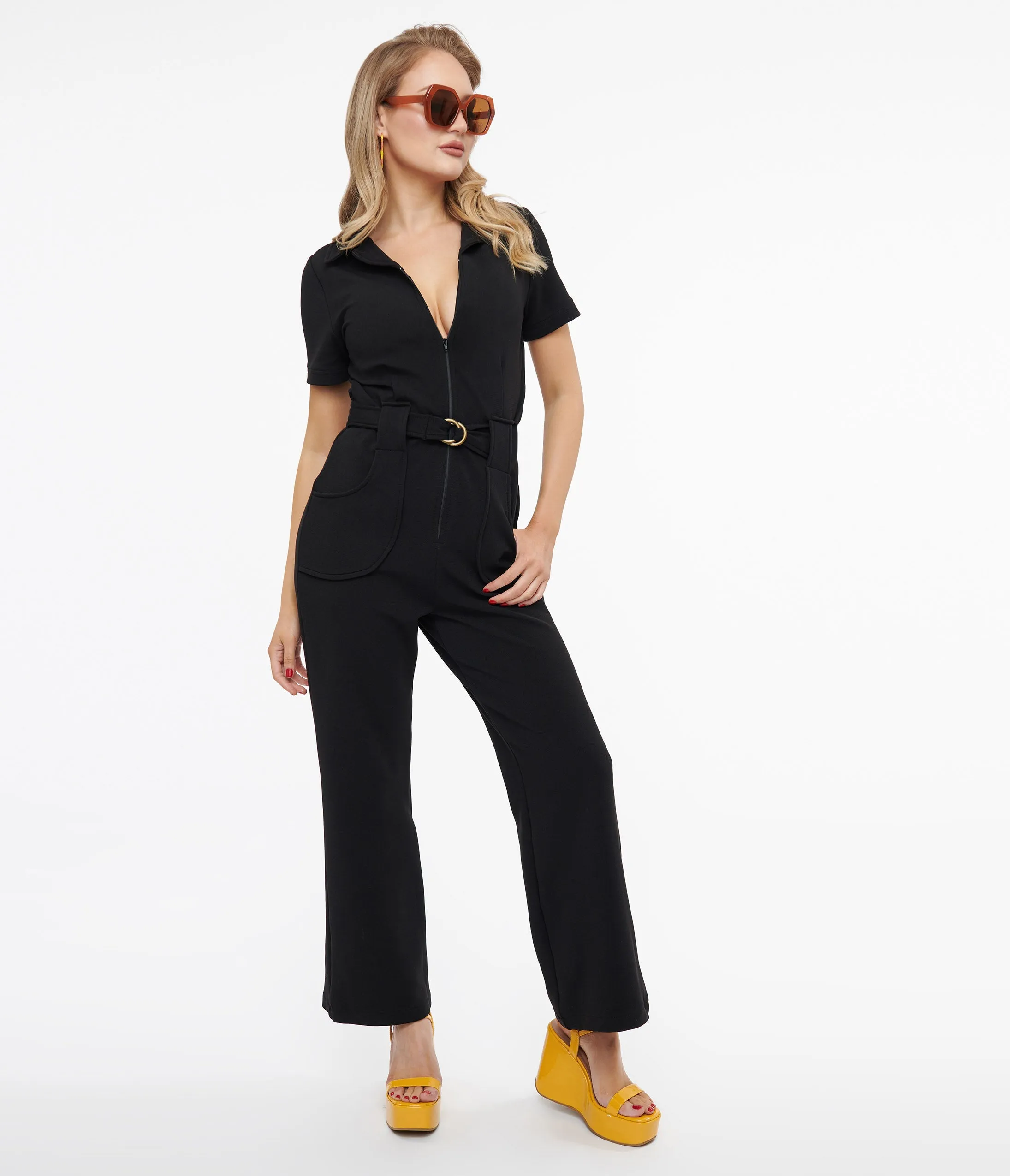 1960s Black California Shake Belted Jumpsuit