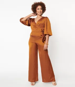 1970s Copper Satin Bow Jumpsuit