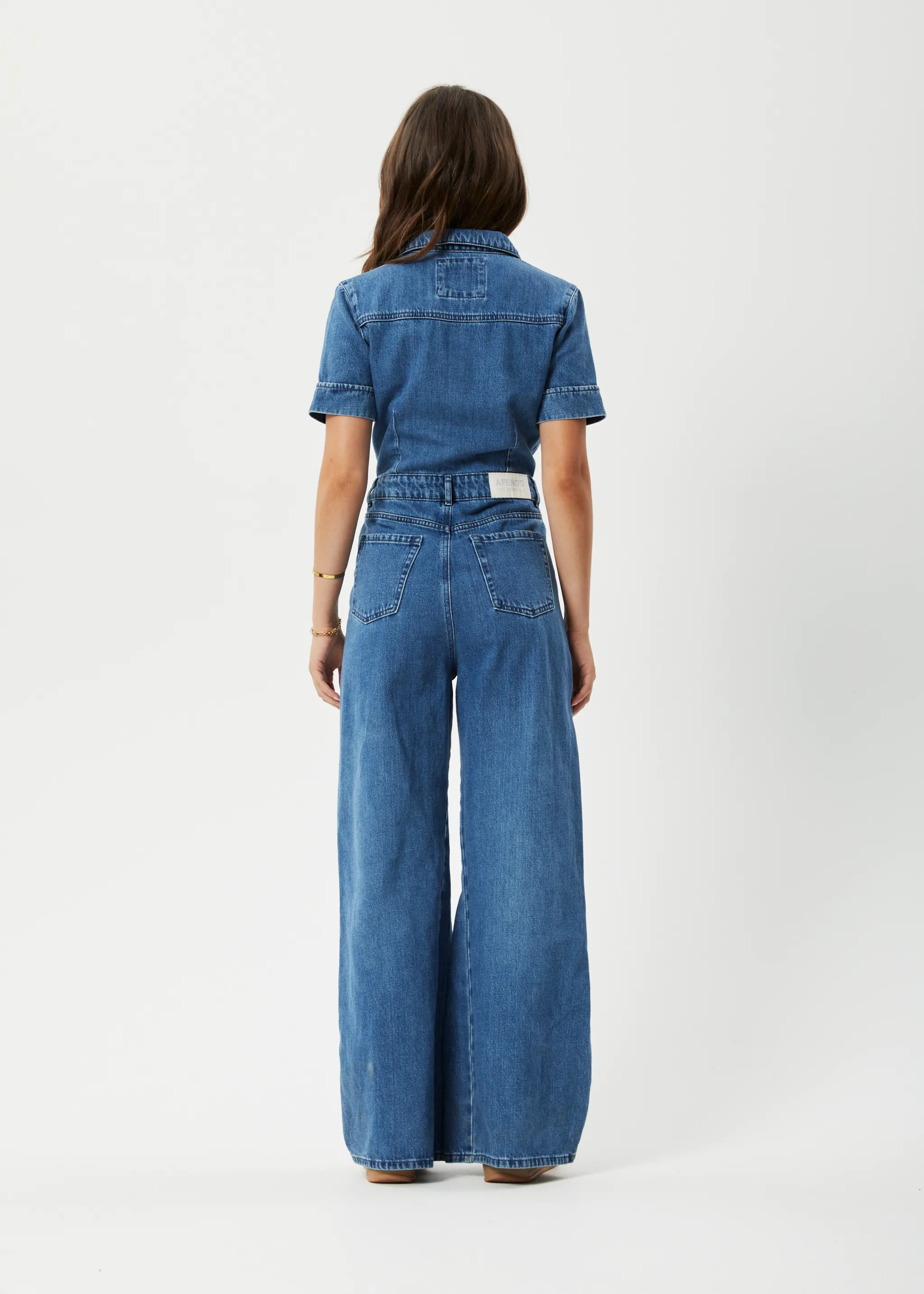 AFENDS Womens Miami - Denim Flared Jumpsuit - Authentic Blue