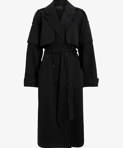 Allsaints Womens Black Kikki relaxed-fit belted-waist woven trench