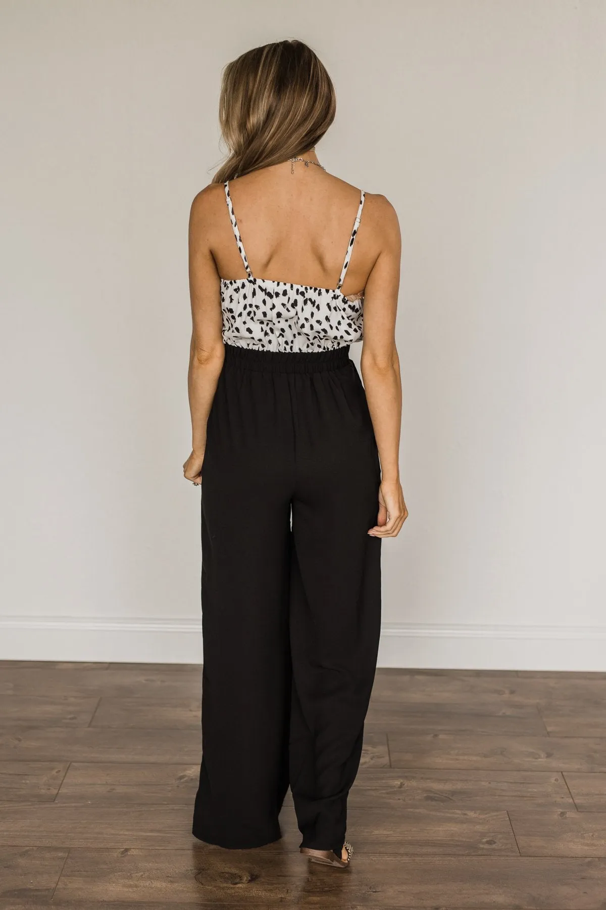 Alluring Elegance Spotted Jumpsuit- Black & Ivory