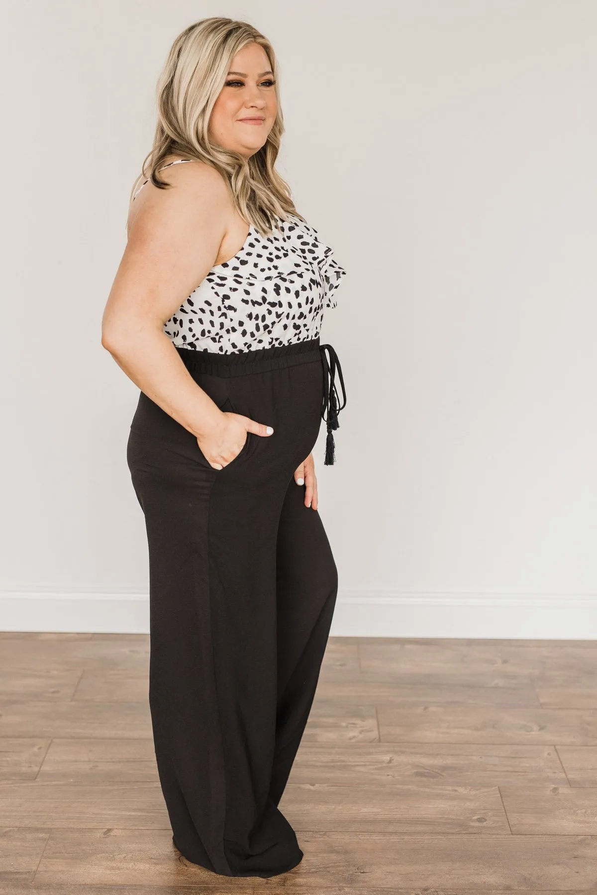 Alluring Elegance Spotted Jumpsuit- Black & Ivory