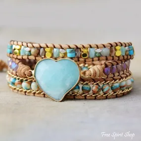 Amazonite Heart & Mixed Beads Wrap Bracelet