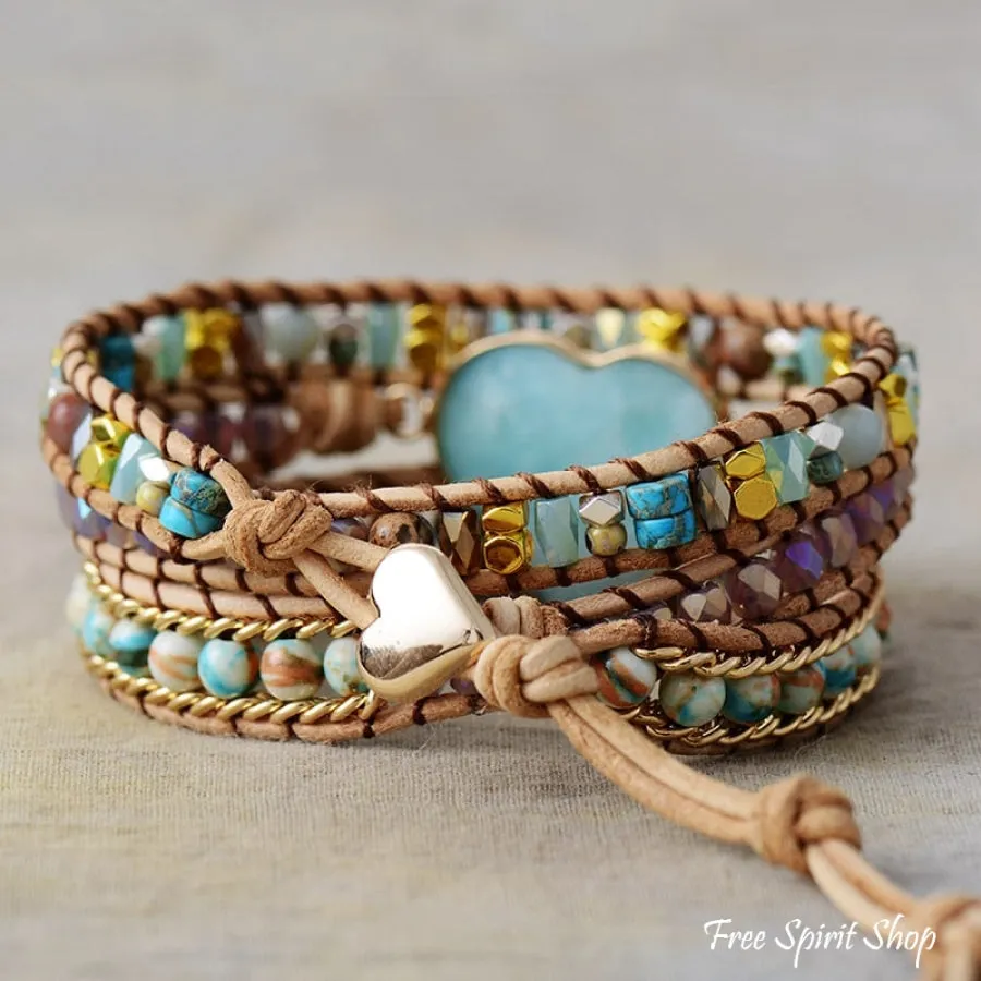 Amazonite Heart & Mixed Beads Wrap Bracelet