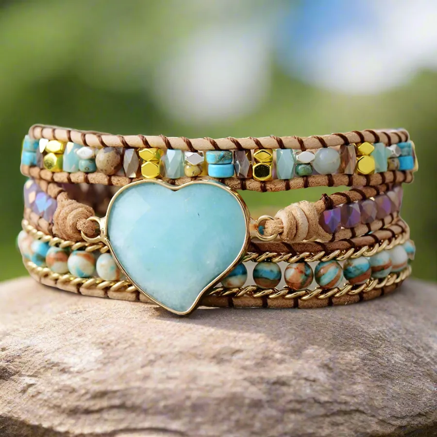 Amazonite Heart & Mixed Beads Wrap Bracelet