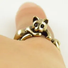 Animal Wrap Ring - Lazy Cat - Yellow Bronze - Adjustable Ring - keja Jewelry