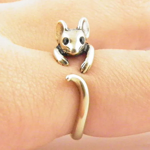 Animal Wrap Ring - Mouse - Yellow Bronze - Adjustable Ring - keja jewelry