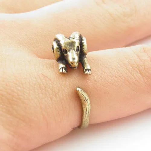 Animal Wrap Ring - Ram - Yellow Bronze - Adjustable Ring - keja Jewelry