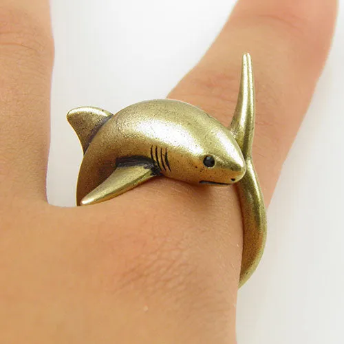 Animal Wrap Ring - Shark - Yellow Bronze - Adjustable Ring