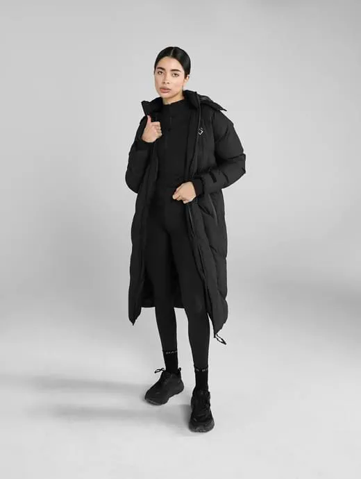 Aztec Diamond Long Riding Puffer Coat Black