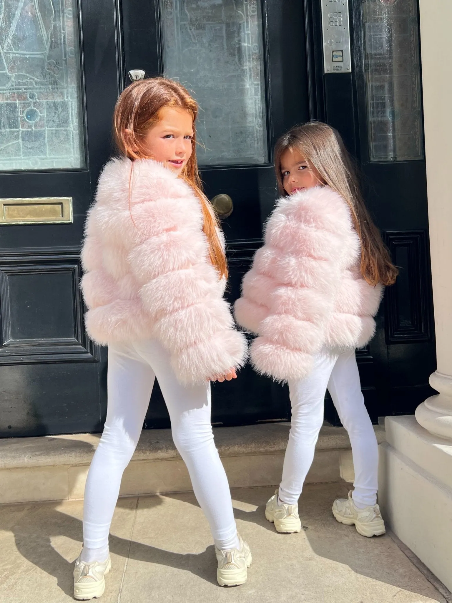 Baby Pink Childrens Faux Fur Coat