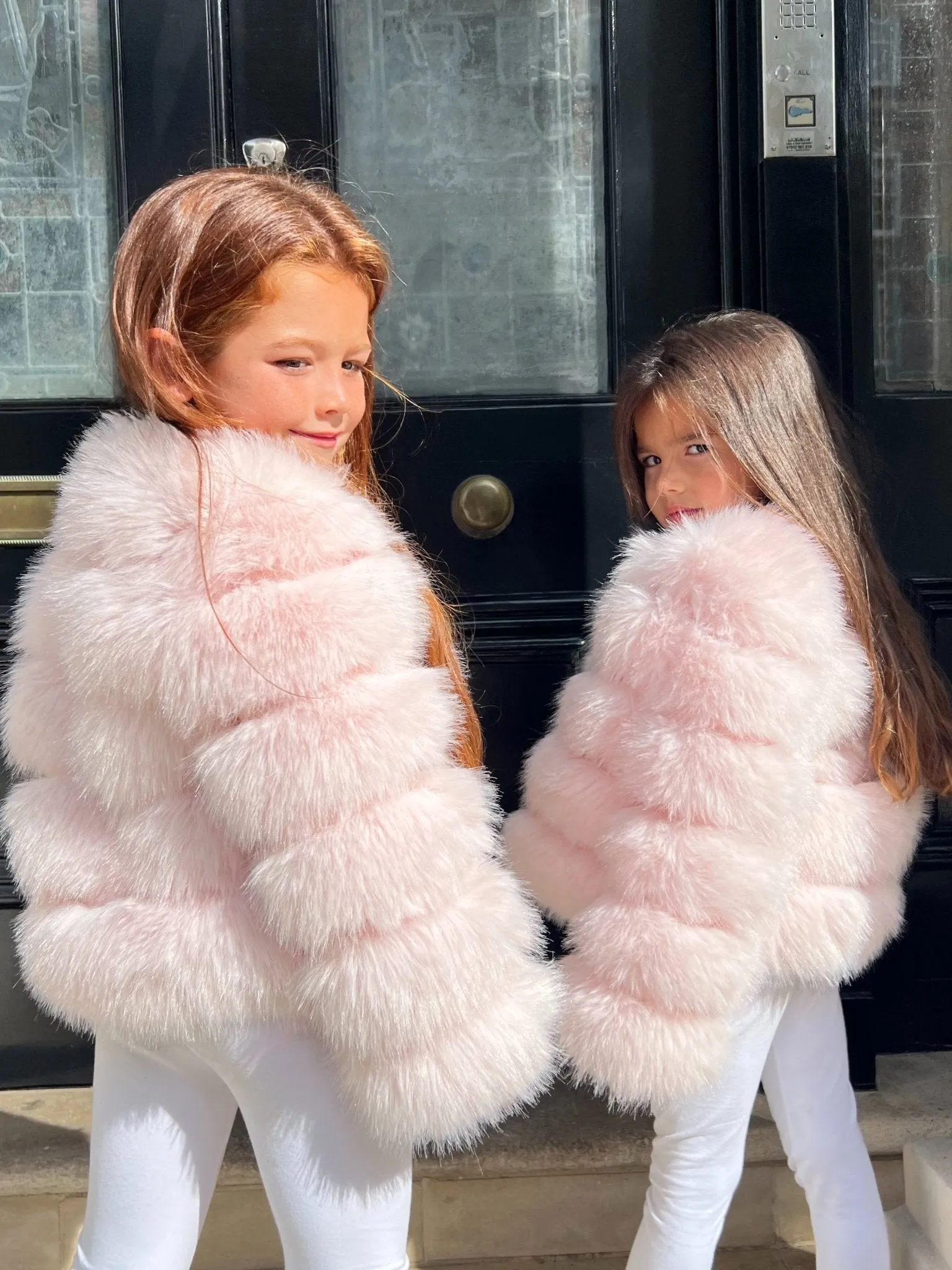 Baby Pink Childrens Faux Fur Coat