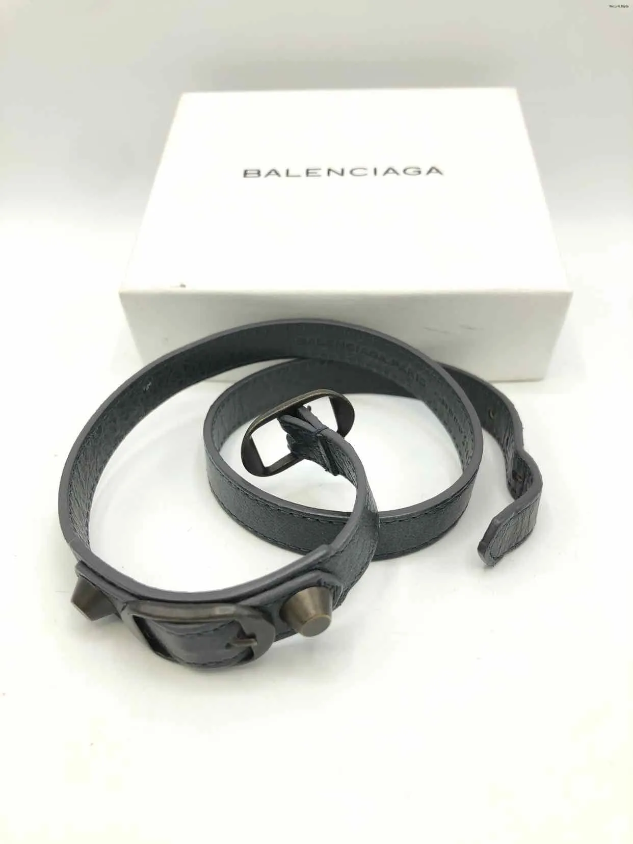 BALENCIAGA Gray Leather Wrap Bracelet