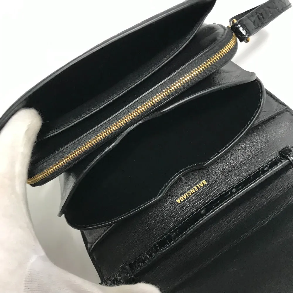 BALENCIAGA Shoulder Bag 592898 Embossed leather black 2WAY clutch bag pouch B logo quilting Women