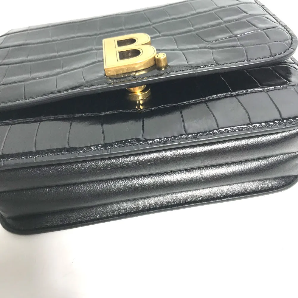 BALENCIAGA Shoulder Bag 592898 Embossed leather black 2WAY clutch bag pouch B logo quilting Women