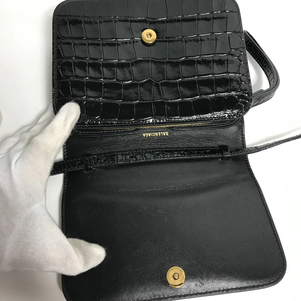 BALENCIAGA Shoulder Bag 592898 Embossed leather black 2WAY clutch bag pouch B logo quilting Women