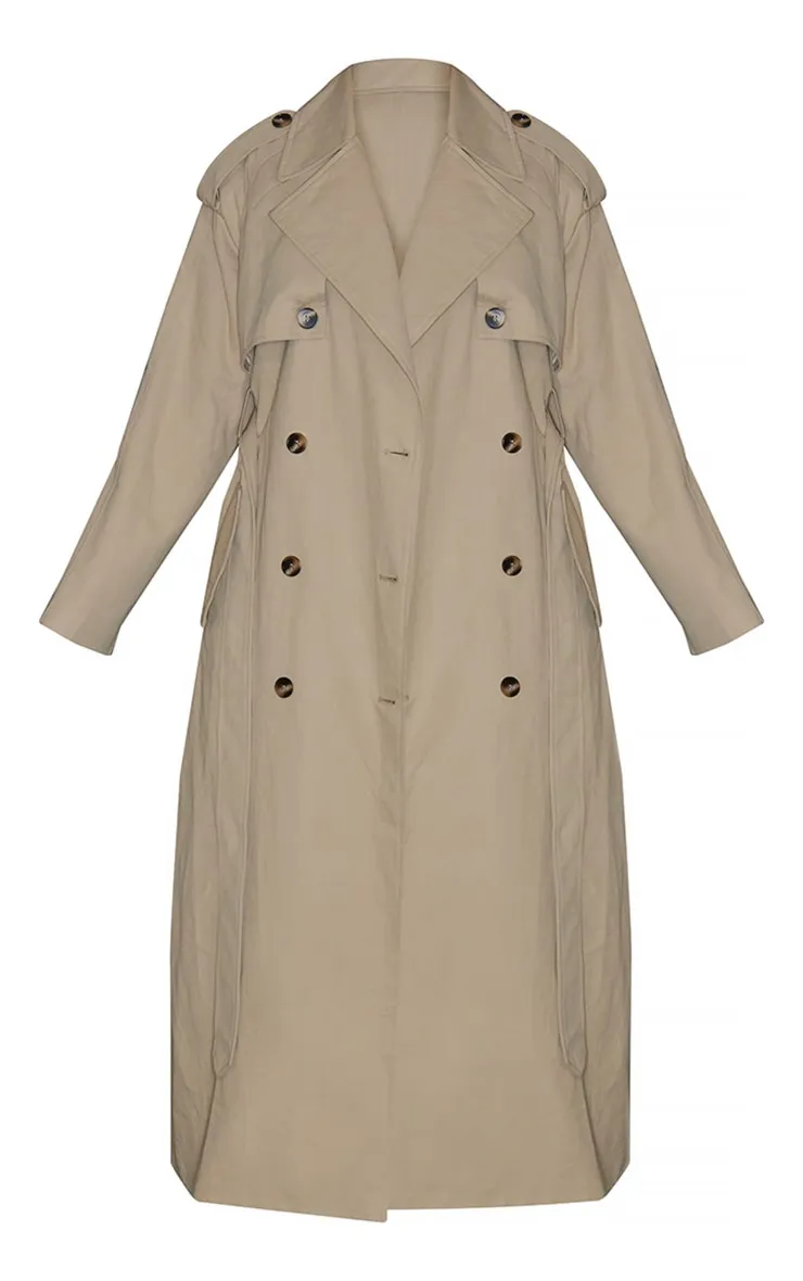 Beige Belted Double Breasted Trench Coat