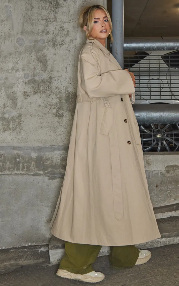 Beige Belted Double Breasted Trench Coat