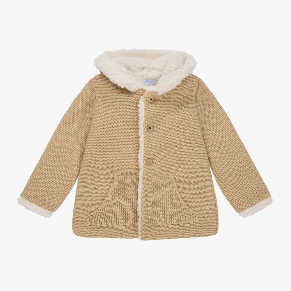 Beige Knit Fleece-Lined Coat