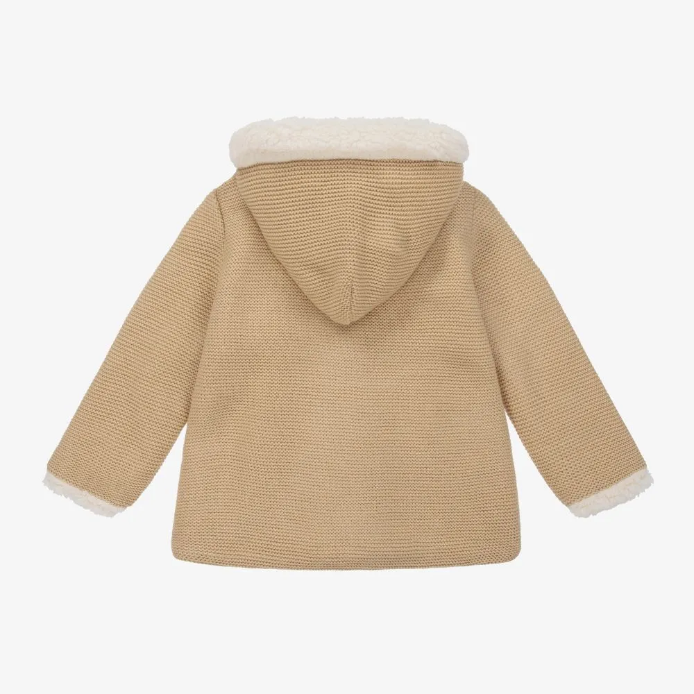 Beige Knit Fleece-Lined Coat