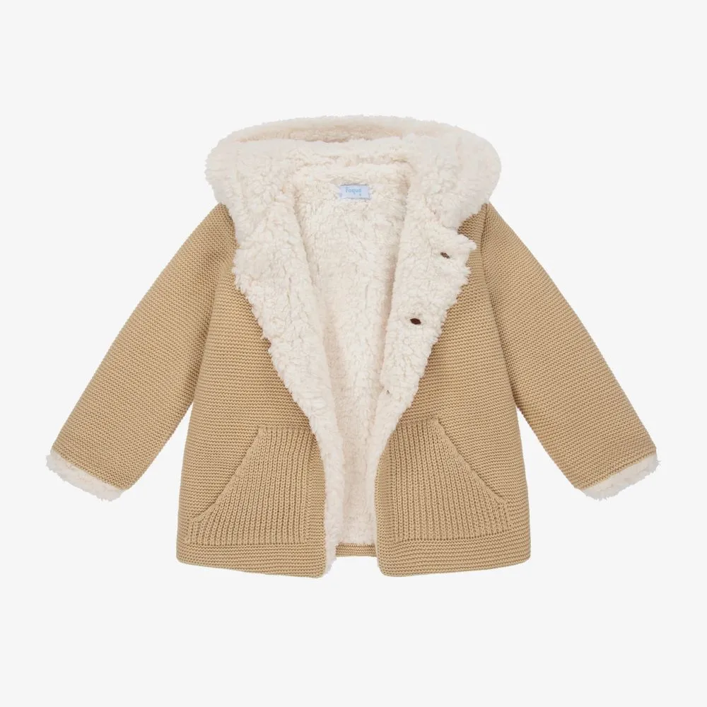 Beige Knit Fleece-Lined Coat