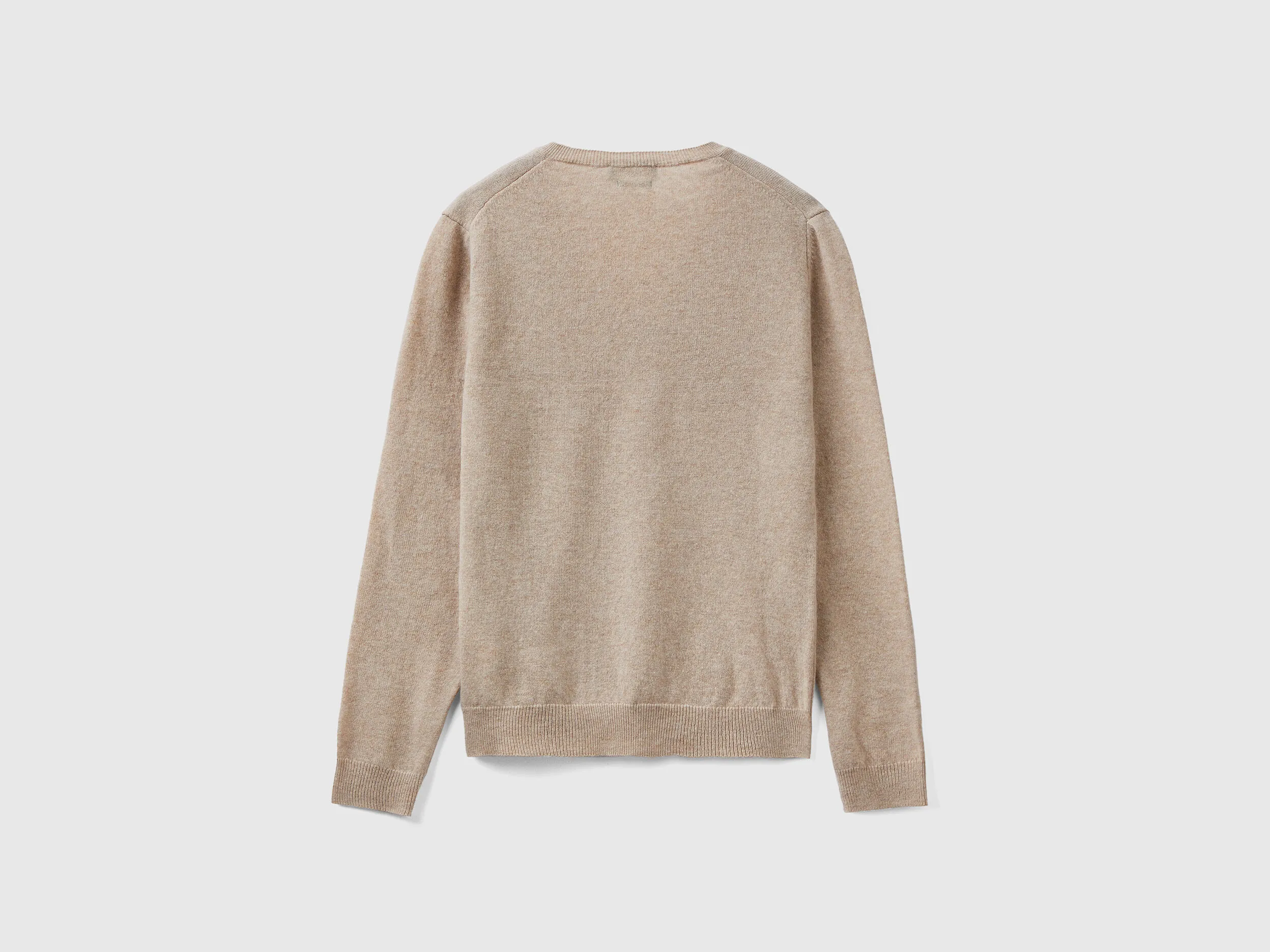 Beige V-neck sweater in pure Merino wool - Beige | Benetton