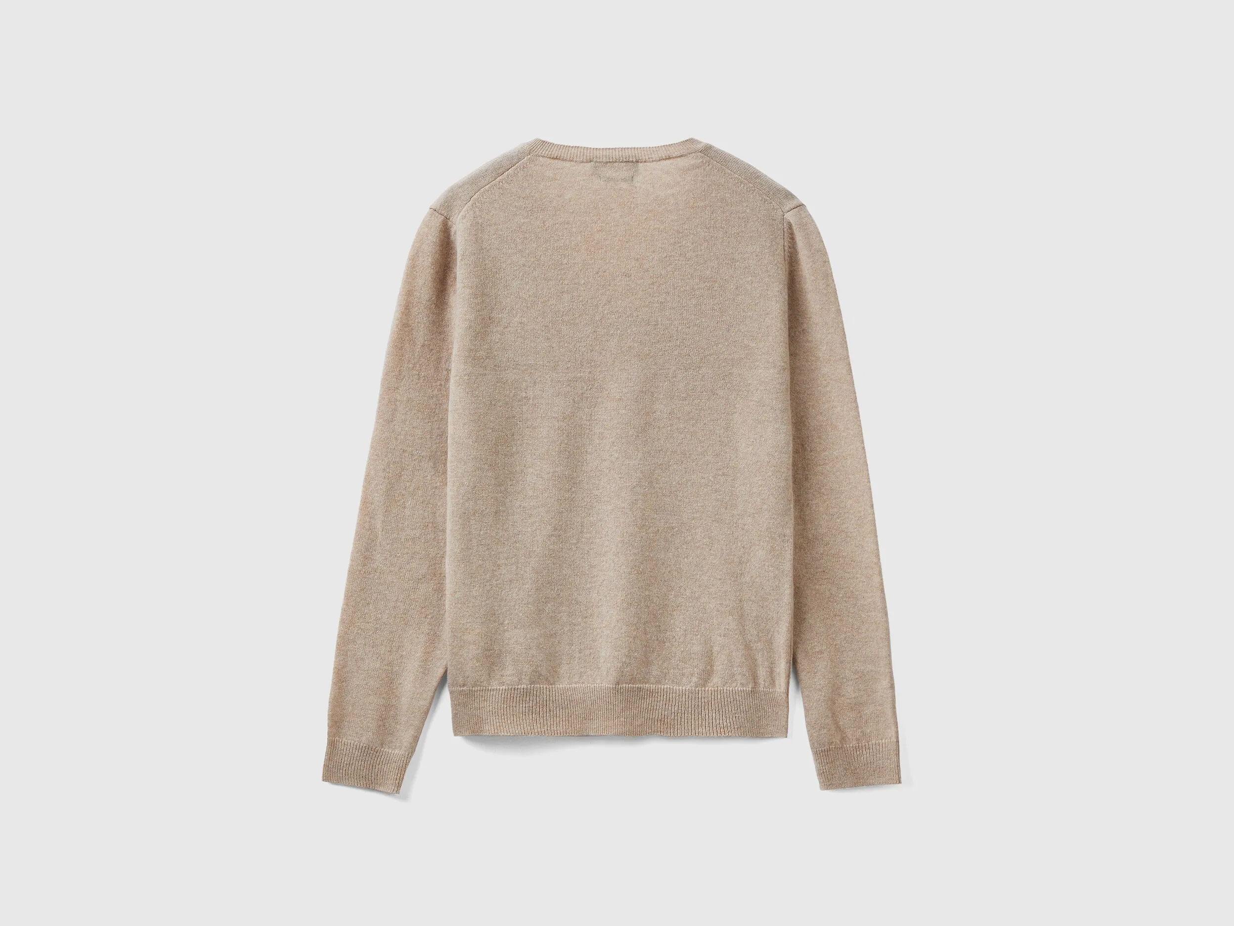 Beige V-neck sweater in pure Merino wool - Beige | Benetton