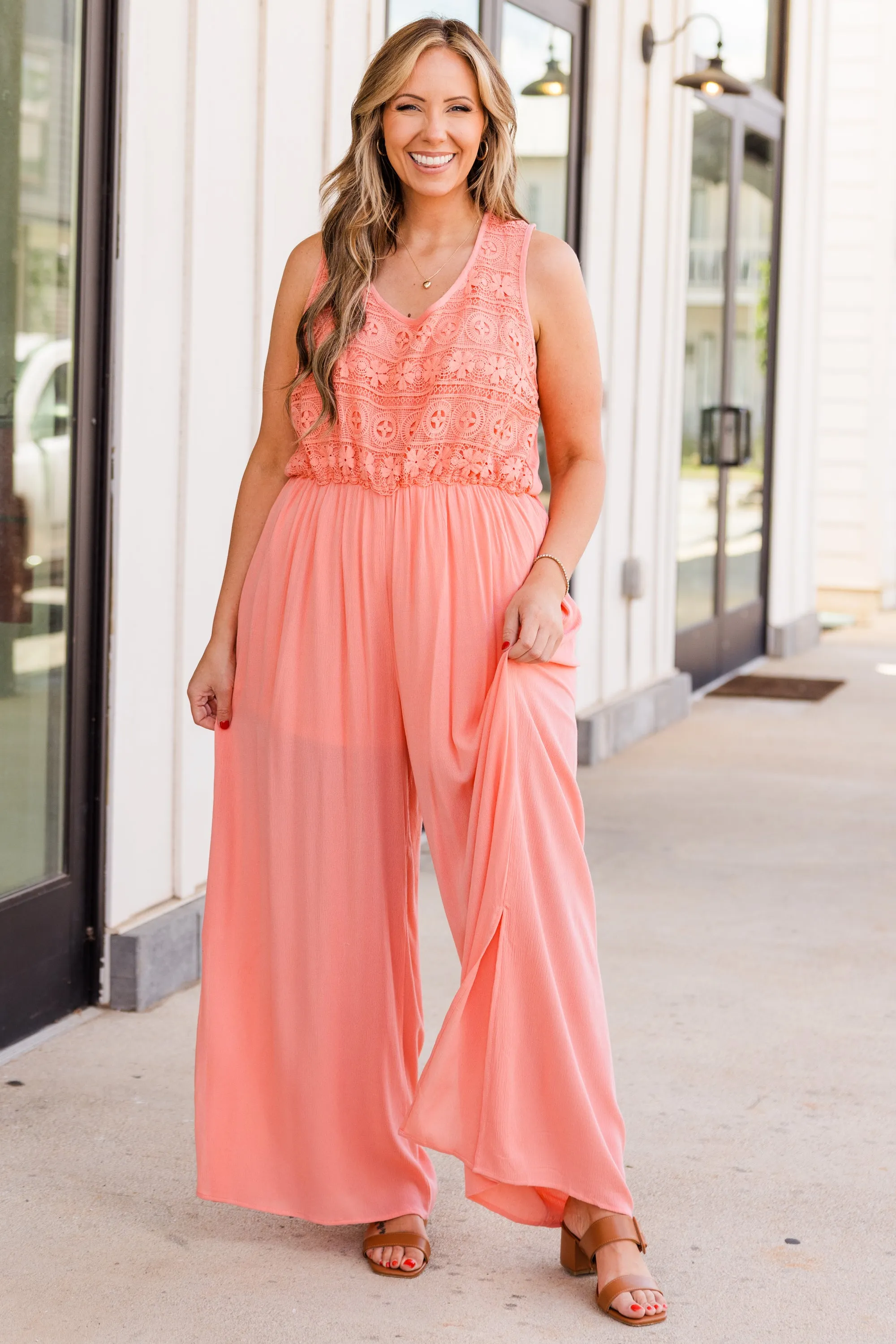 Boho In Lace Jumpsuit, Peach