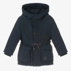 Boys Navy Blue Hooded Parka Coat