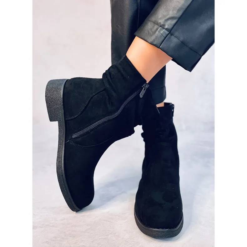 Bracy Black ruffled ankle boots