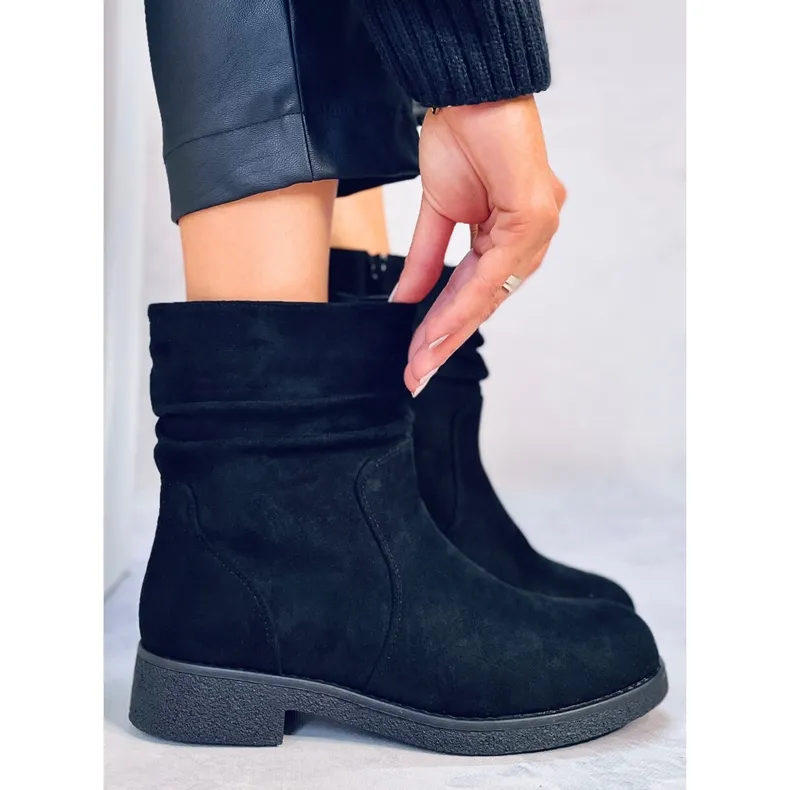 Bracy Black ruffled ankle boots