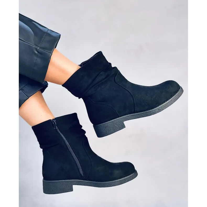 Bracy Black ruffled ankle boots