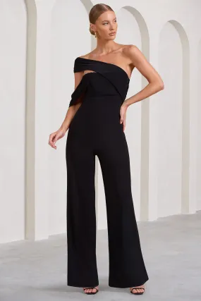 Candy | Black Asymmetric One Shoulder Ruched Jumpsuit