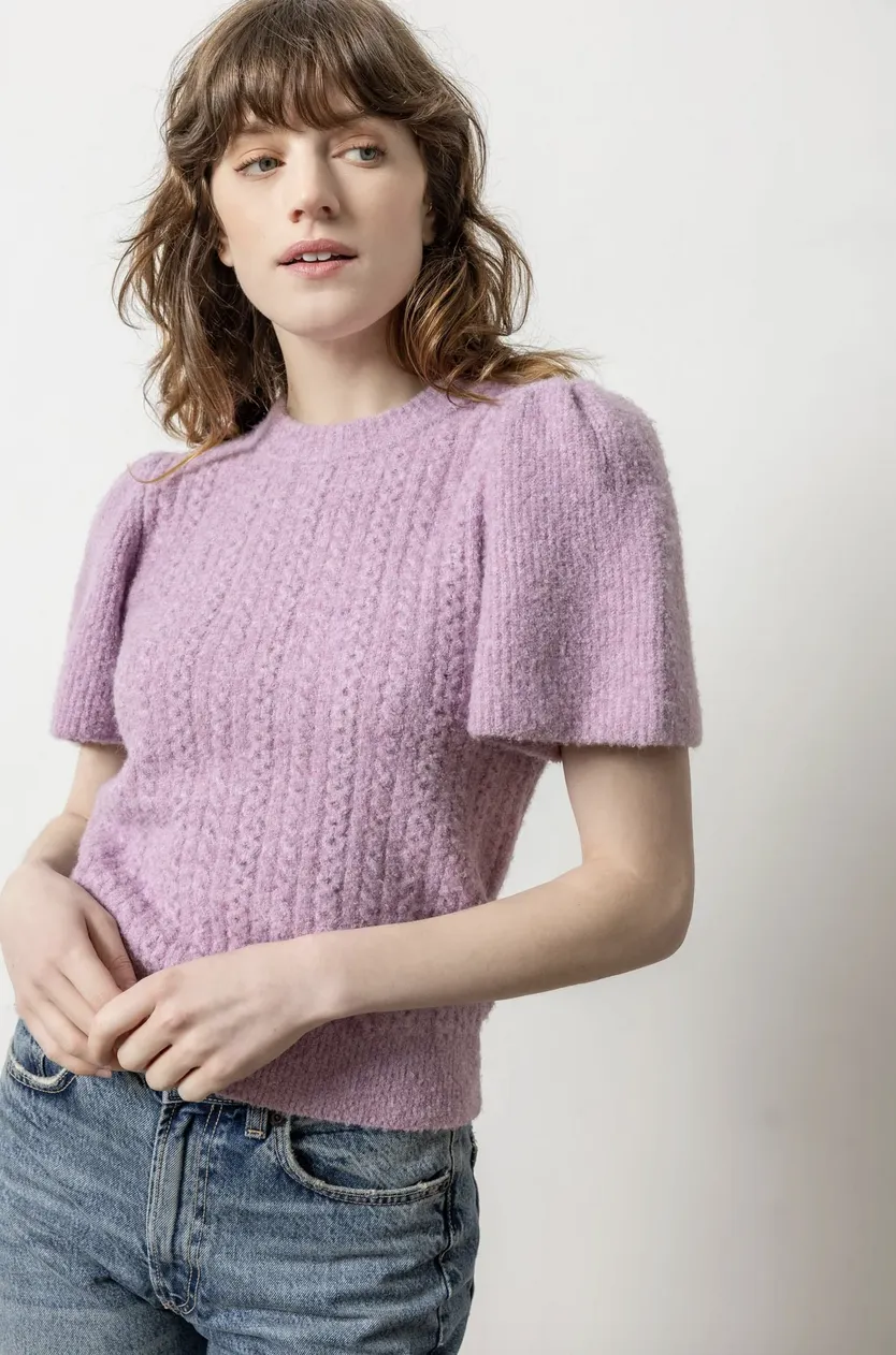 CREW NECK FLUTTER SLEEVE SWEATER