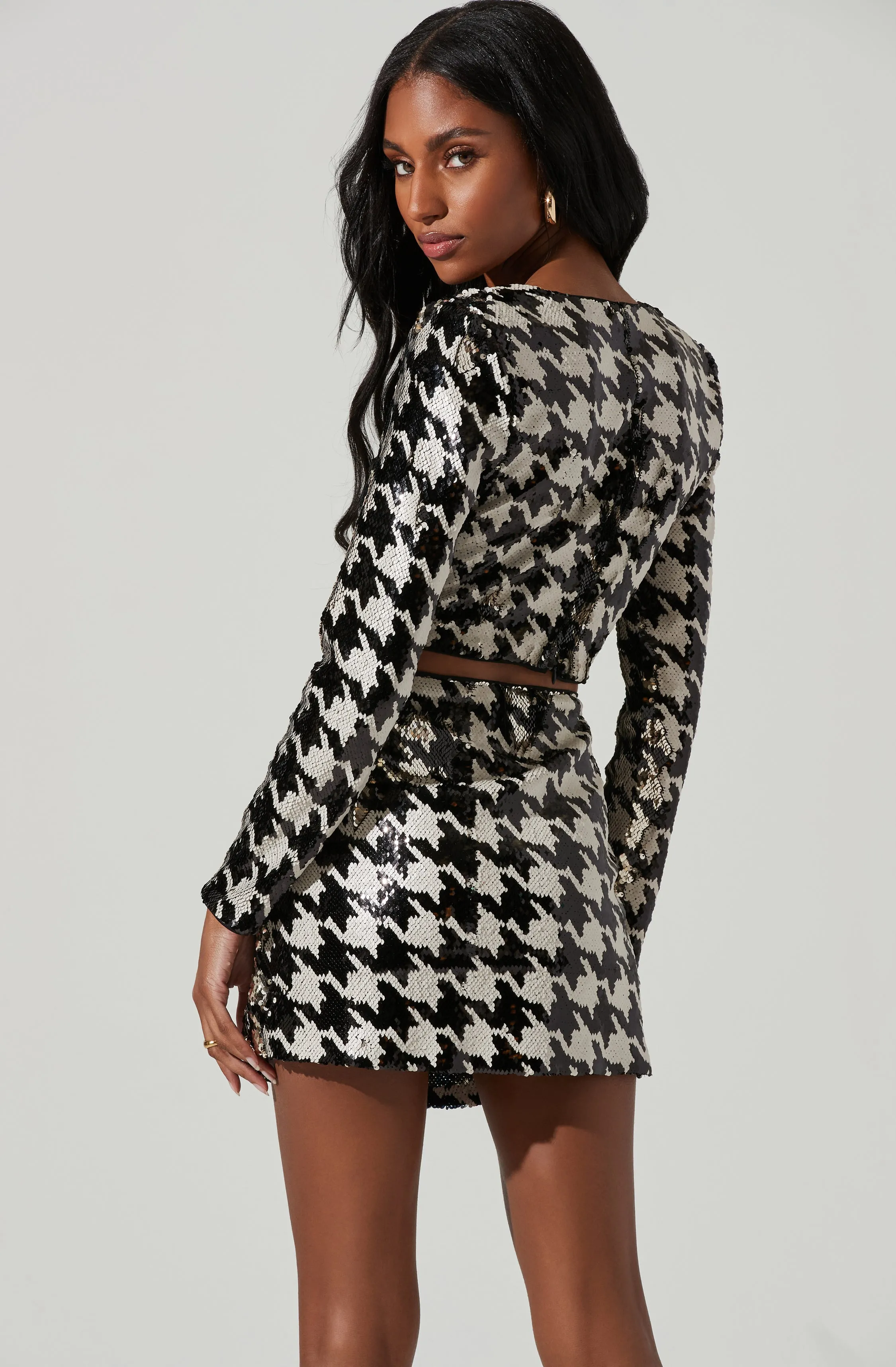 Darby Sequin Houndstooth Crop Top