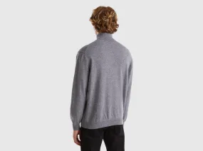 Dark gray turtleneck in pure Merino wool - Dark Gray | Benetton