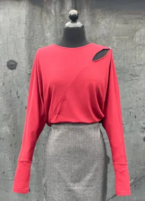 Dolman Split Side Shoulder Top/ Brick Red