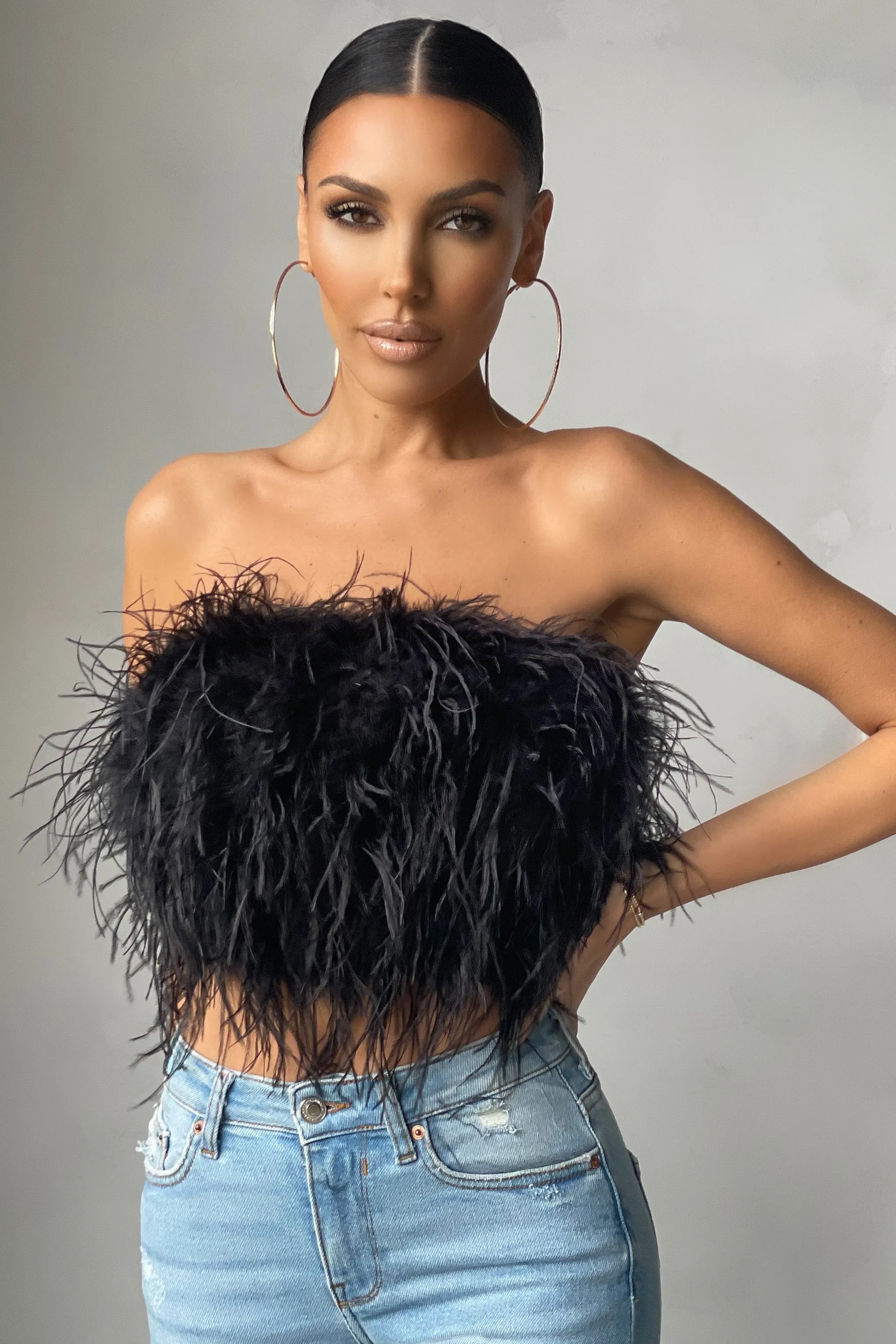 Dream Daze | Black Feather Bandeau Crop Top