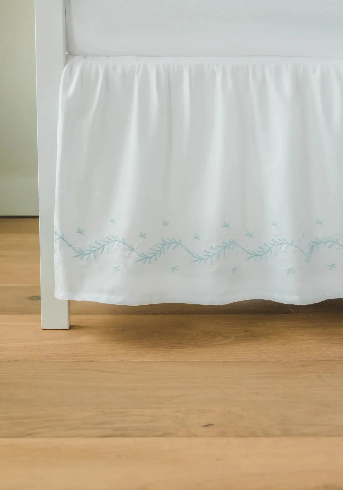 Embroidered Crib Skirt- Sky