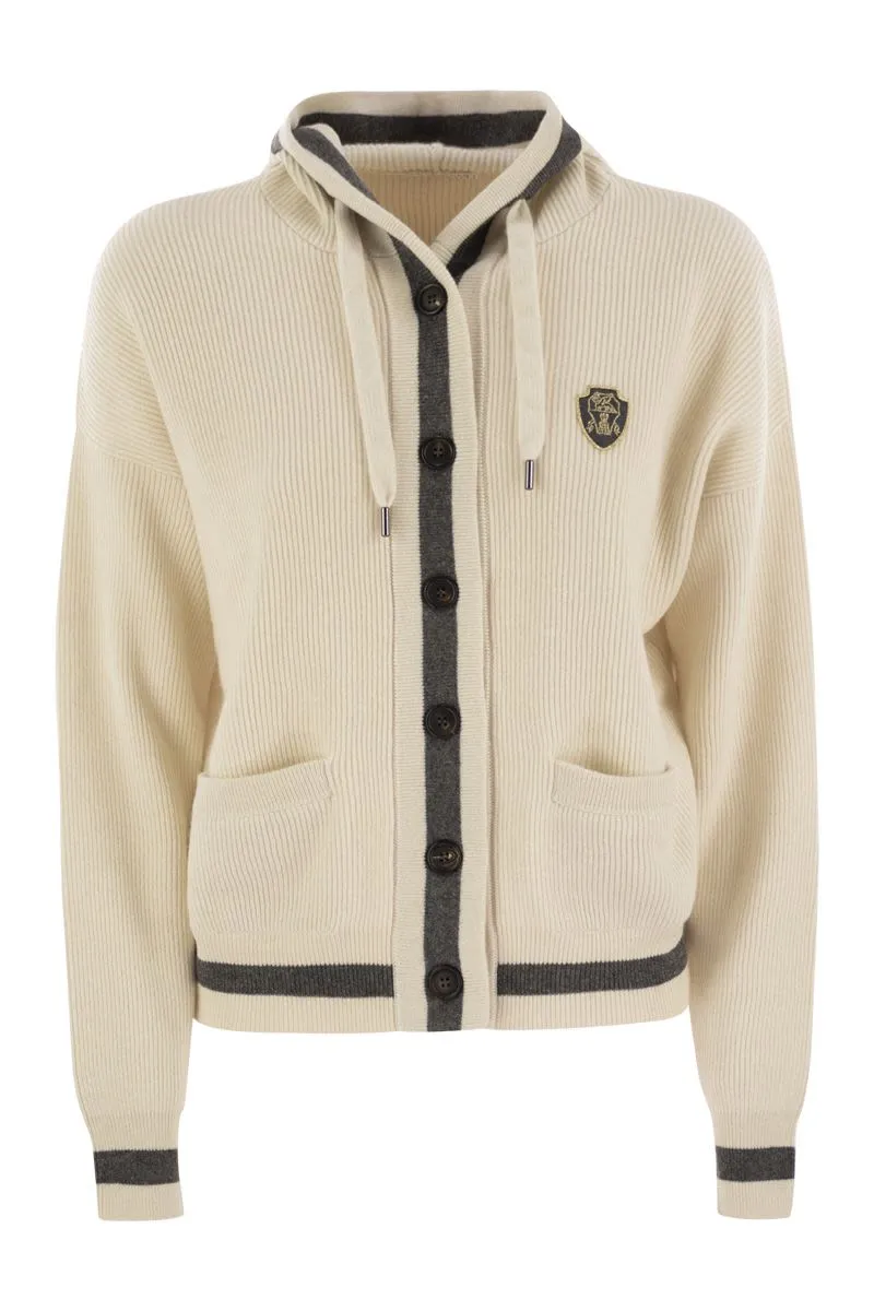 ENGLISH RIB CASHMERE CARDIGAN WITH LOGO