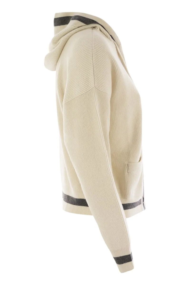 ENGLISH RIB CASHMERE CARDIGAN WITH LOGO