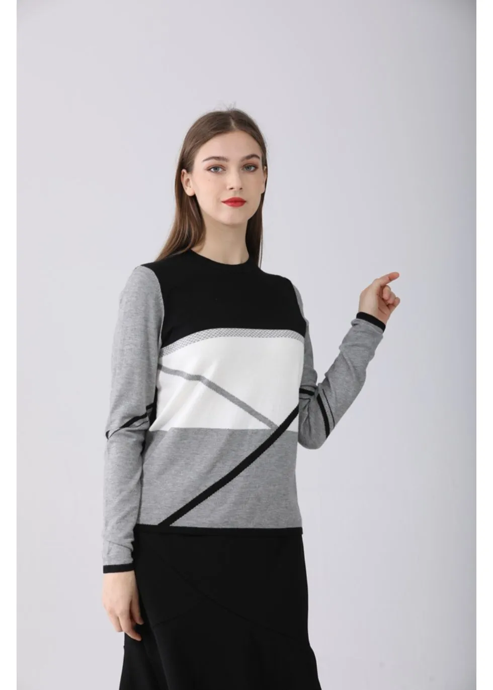 Essential Long Sleeve Detailed Block Sweater