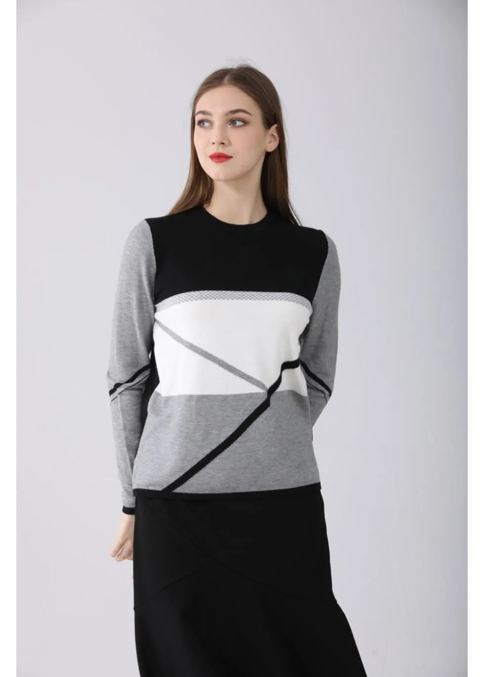 Essential Long Sleeve Detailed Block Sweater