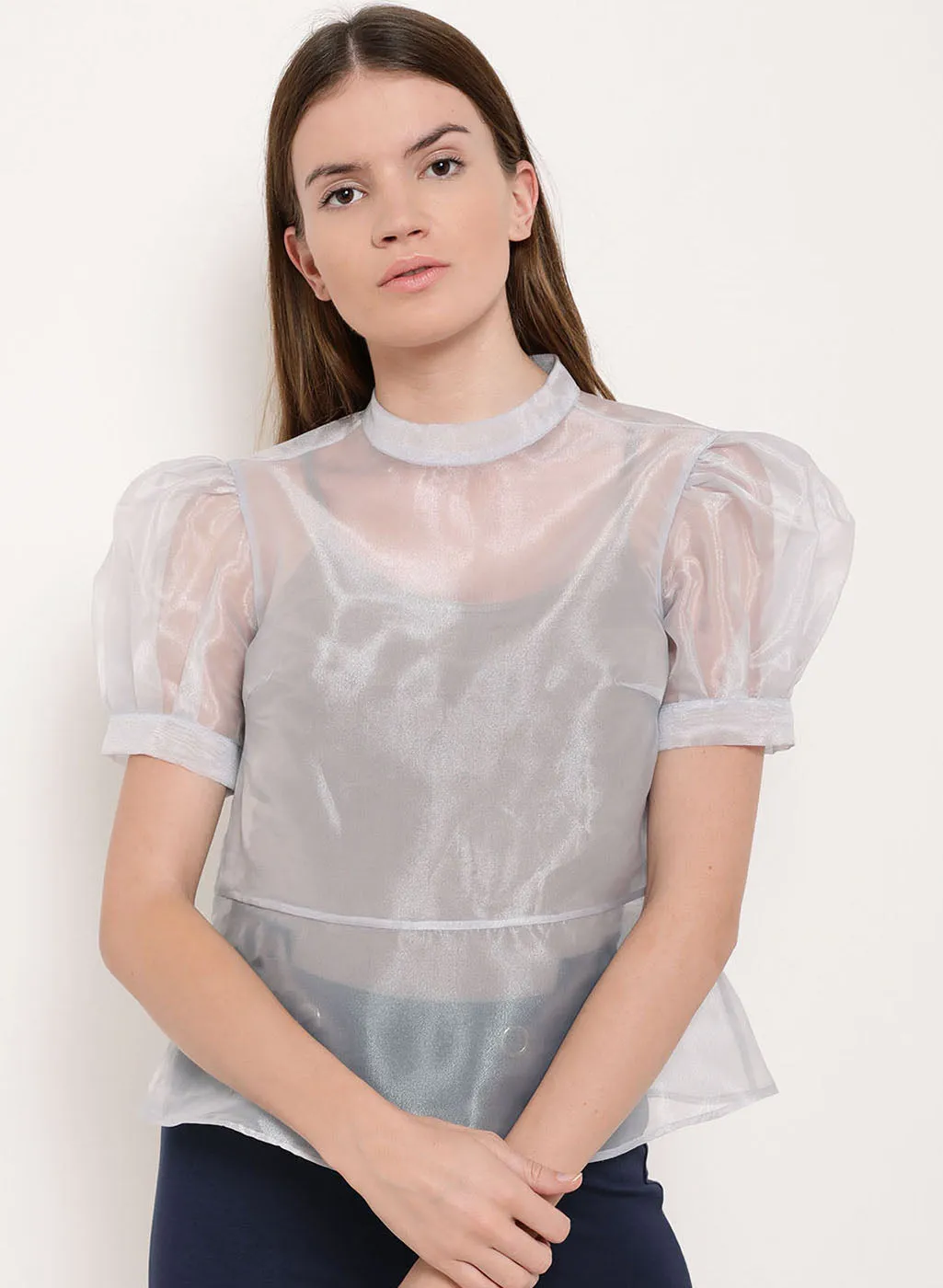 Fair Maiden Puffed Sleeves Organza Top