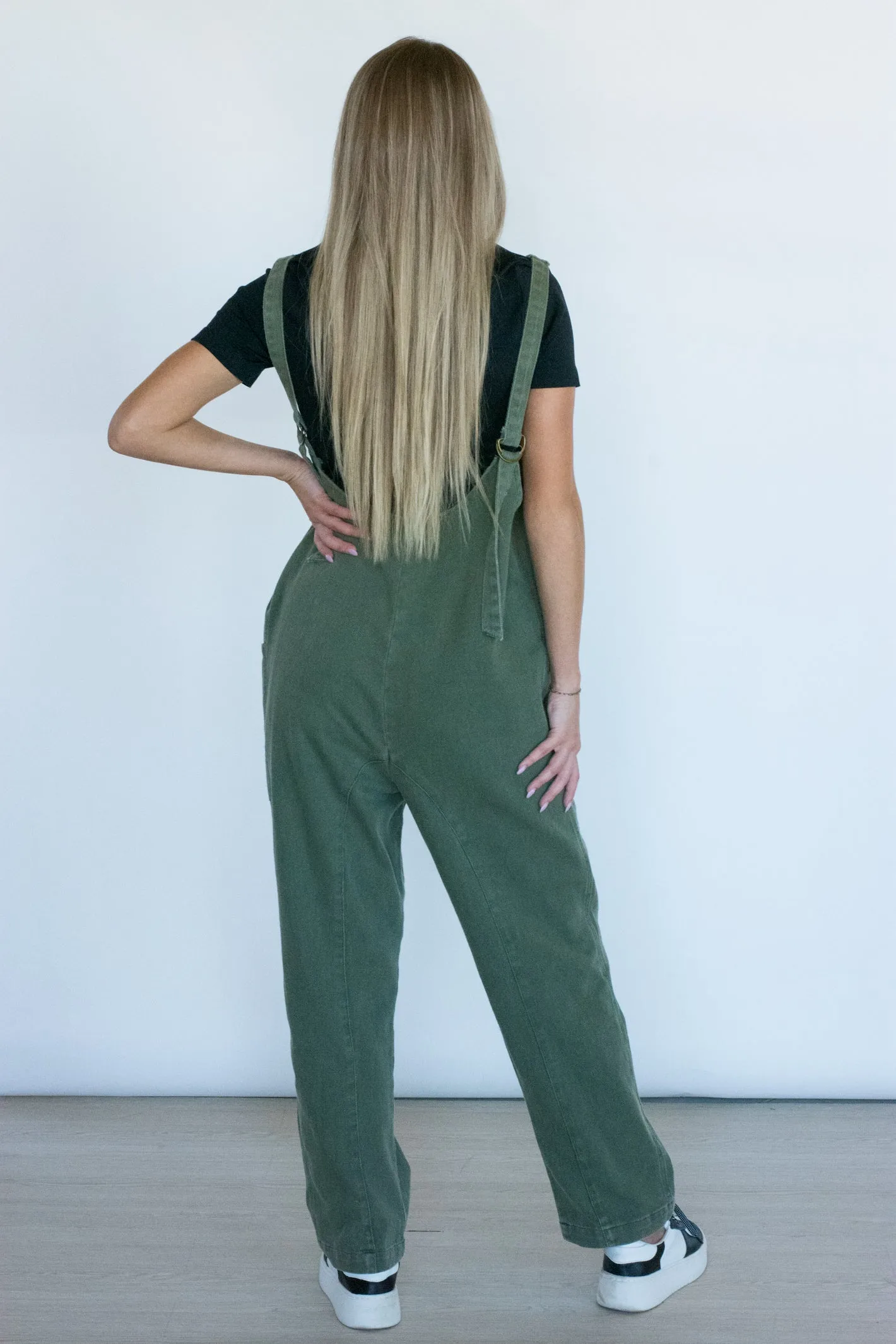 Fall Moments Olive Washed Denim Jumpsuit