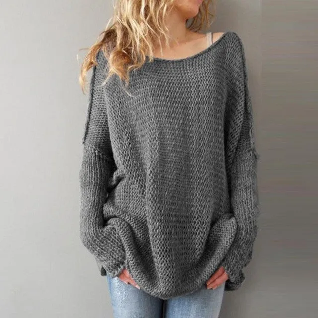 Fall  Oversize Sweaters  Women Korean Fashion Loose Long Sleeve Solid Long Style Sweater Jumpers Female Knitwear #WY SM6