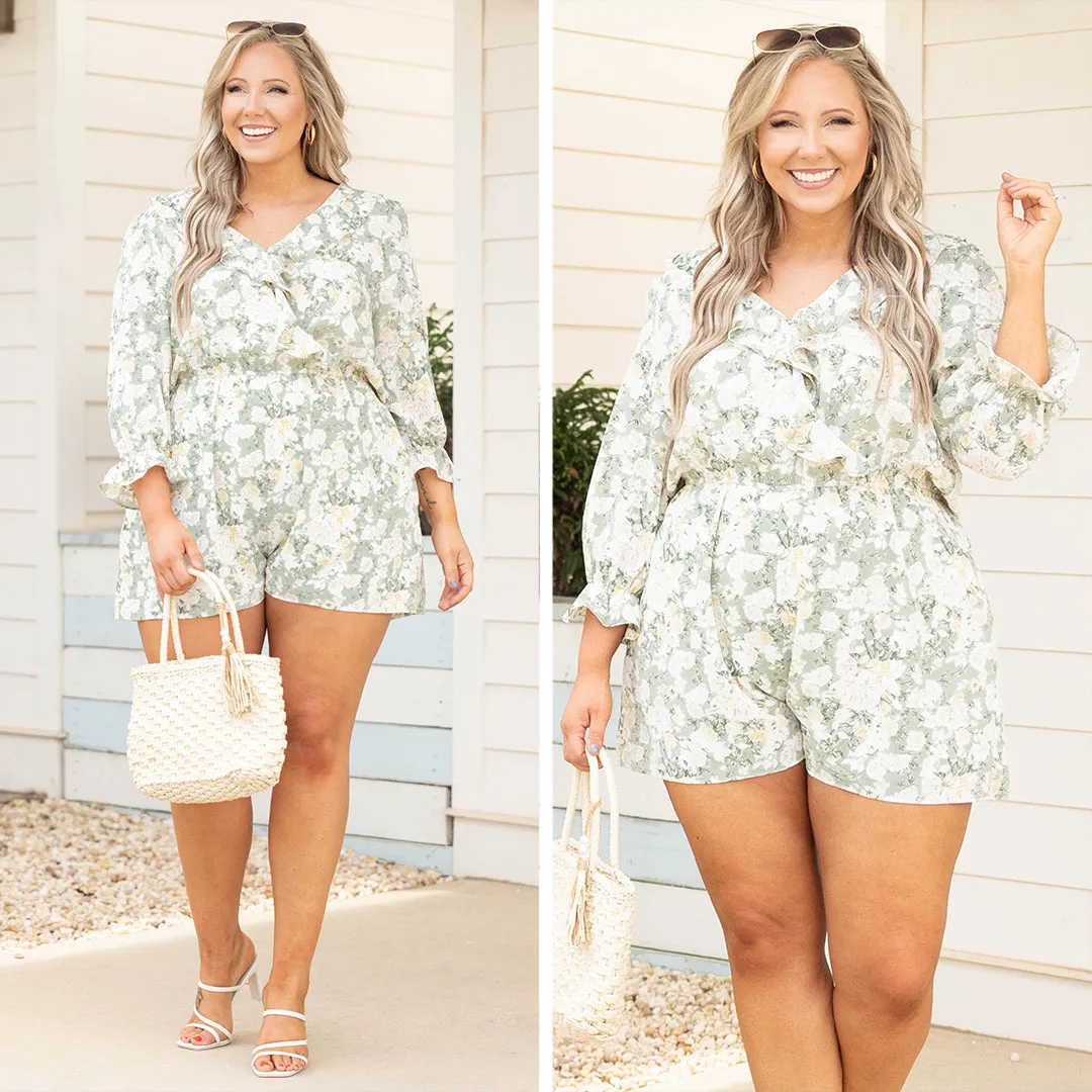 Flutter Me Love Romper, Sage