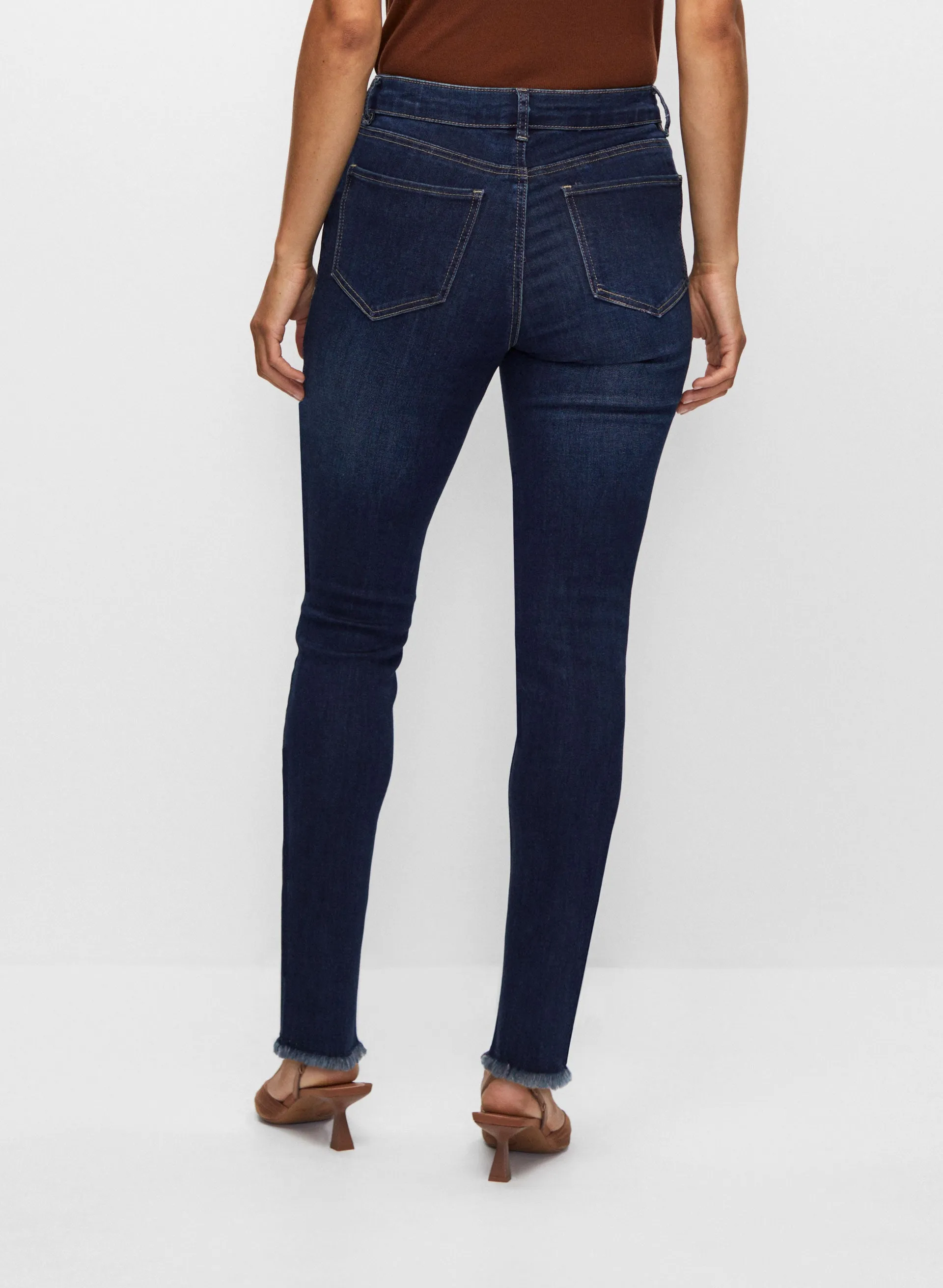 Frayed Hem Slim Leg Jeans