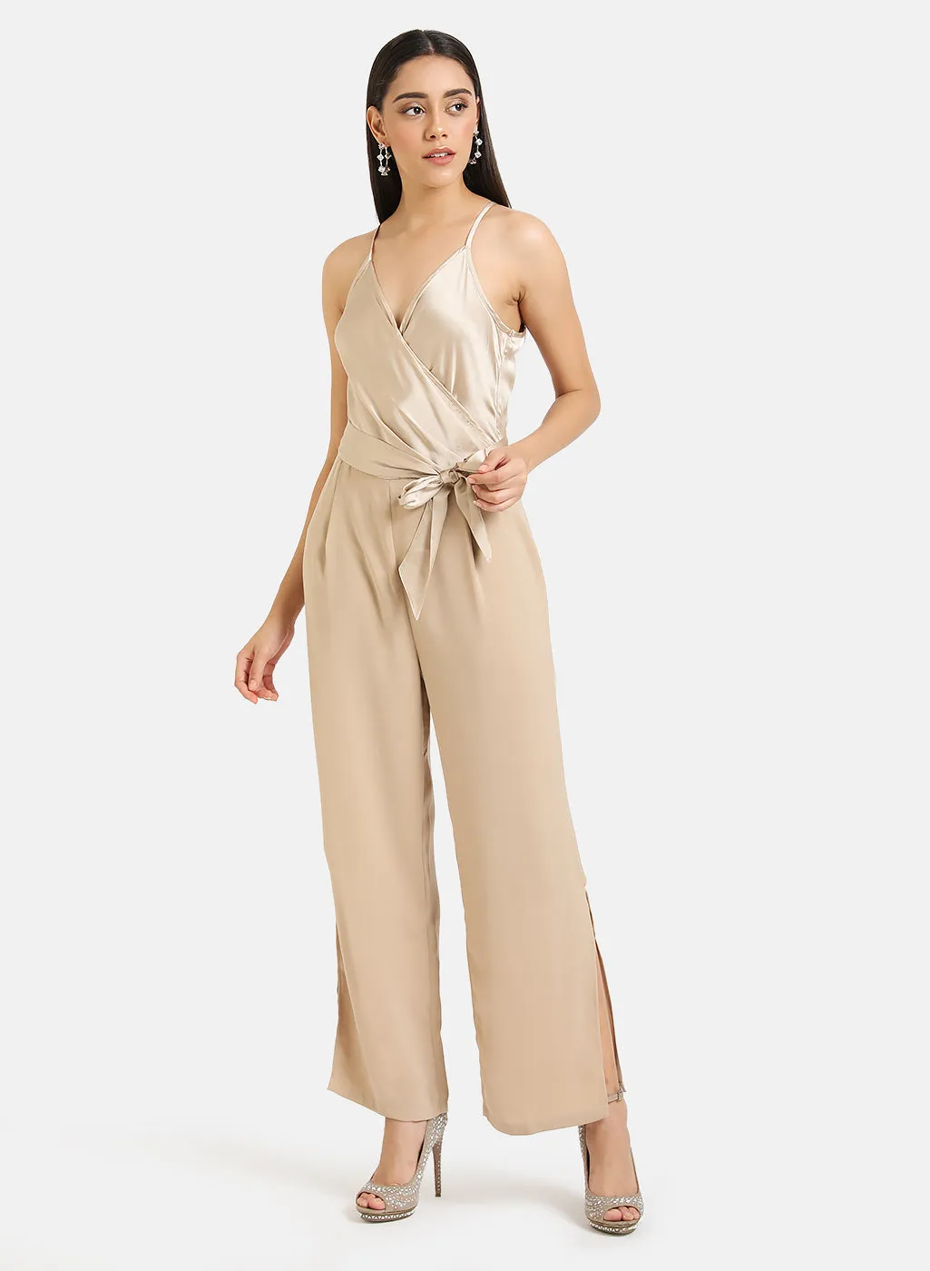 Front Wrap Detail Satin Jumpsuit