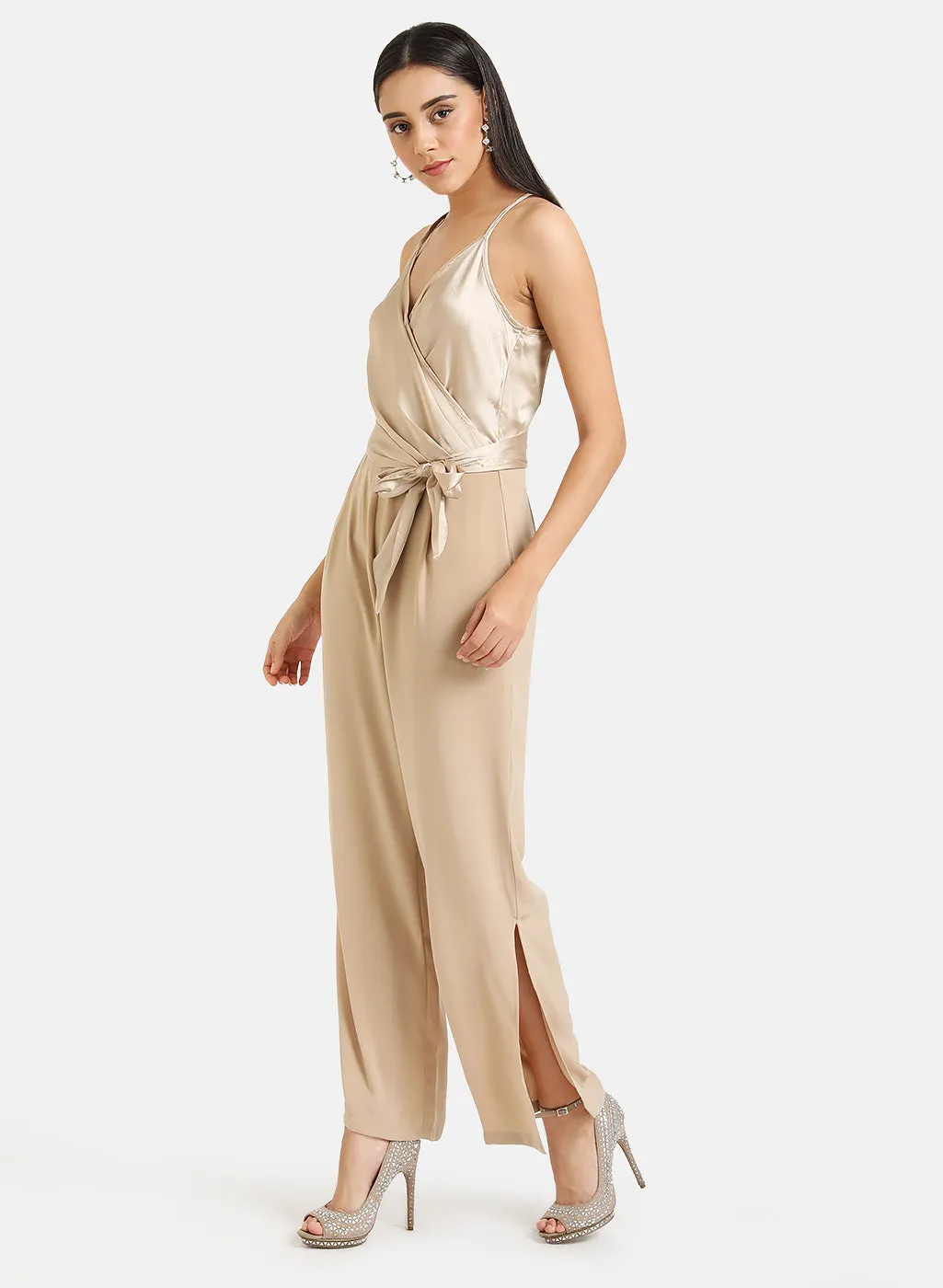 Front Wrap Detail Satin Jumpsuit